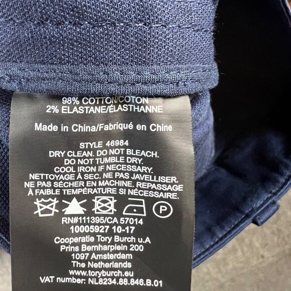 Tory Burch Maddie Pant Navy Blue Womens Sz 0 Wide Leg Cotton Blend Career Pants - Picture 14 of 16